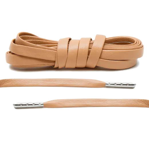 Jasnobrązowe skórzane sznurowadła luksusowe z metalowymi agletami Lace Lab. Sznurówki do customizacji sneakersów - nike, adidas.